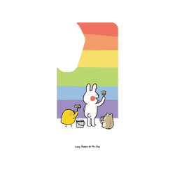 犀牛盾Clear Case手機殼 - Samsung Galaxy S25 - 【聯名設計款】 - 懶散兔與啾先生 Lazy Rabbit and Mr.Chu - 彩虹