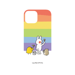 犀牛盾NX系列背板 - iPhone 13 mini - 【聯名設計款】 - 懶散兔與啾先生 Lazy Rabbit and Mr.Chu - 彩虹