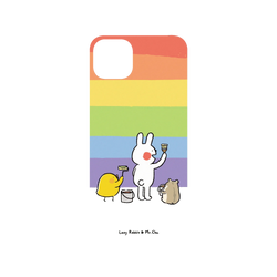 犀牛盾NX系列背板 - iPhone 15 Plus - 【聯名設計款】 - 懶散兔與啾先生 Lazy Rabbit and Mr.Chu - 彩虹