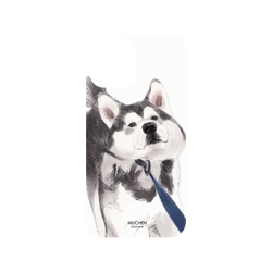 犀牛盾Clear Case防摔背蓋手機殼 - iPhone 12/12 Pro - 【聯名設計款】 - 沐晨Muchen - 白底拉住哈士奇